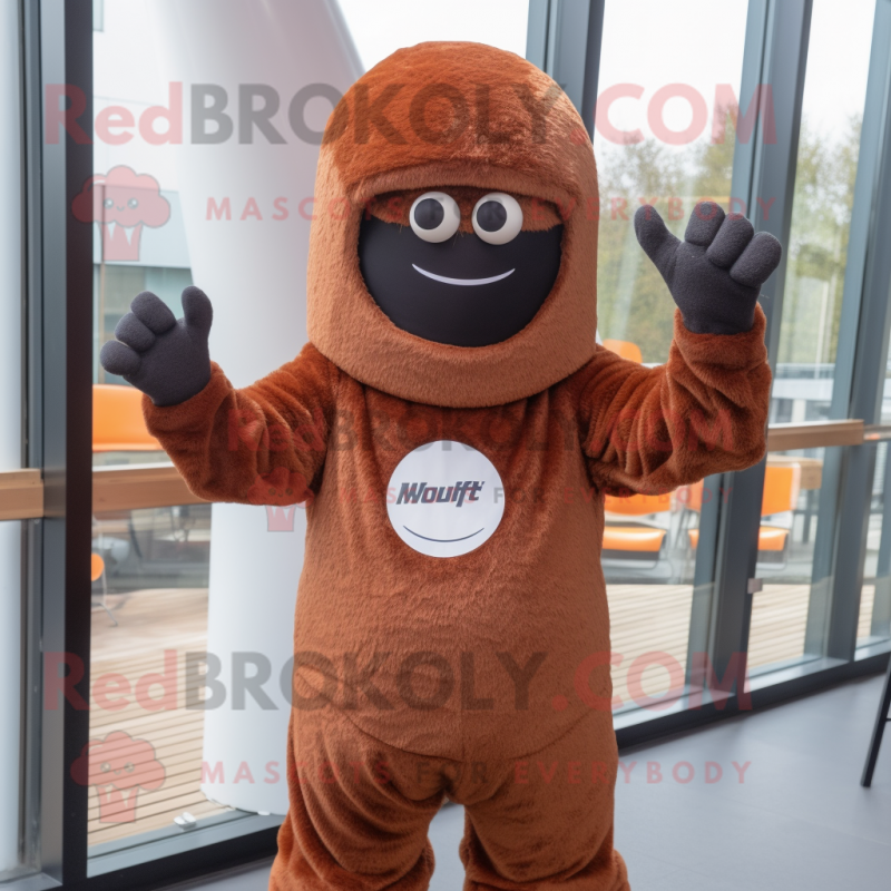 Rust Falafel mascot costume character dressed with a Rash Guard and Gloves Rust Falafel mascot costume character dressed with a Rash Guard and Gloves