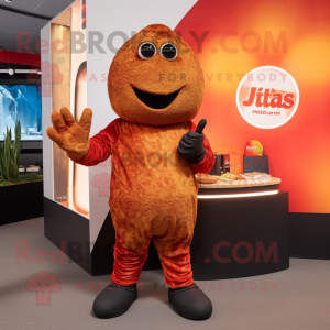 Rust Falafel mascot costume character dressed with a Rash Guard and Gloves