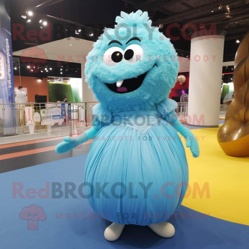 Cyan Pad Thai mascot costume character dressed with a Ball Gown and Foot pads Cyan Pad Thai mascot costume character dressed with a Ball Gown and Foot pads