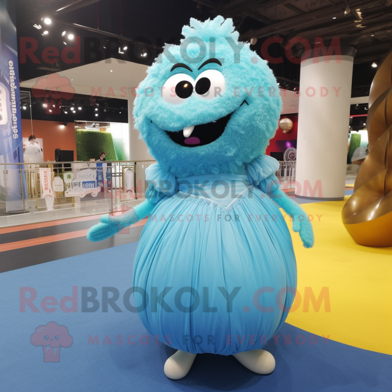 Cyan Pad Thai mascot costume character dressed with a Ball Gown and Foot pads