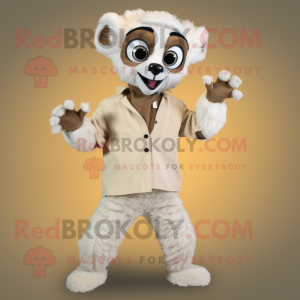 Cream Lemur mascot costume character dressed with a Chinos and Earrings