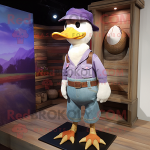 Lavender Muscovy Duck mascot costume character dressed with a Jeans and Belts