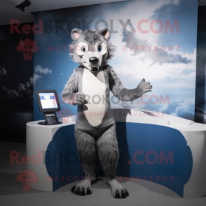 Silver Hyena mascot costume character dressed with a One-Piece Swimsuit and Caps