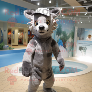 Silver Hyena mascot costume character dressed with a One-Piece Swimsuit and Caps