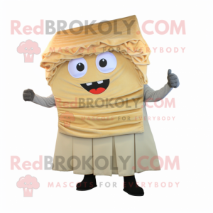 Beige Lasagna mascot costume character dressed with a Dress and Scarf clips