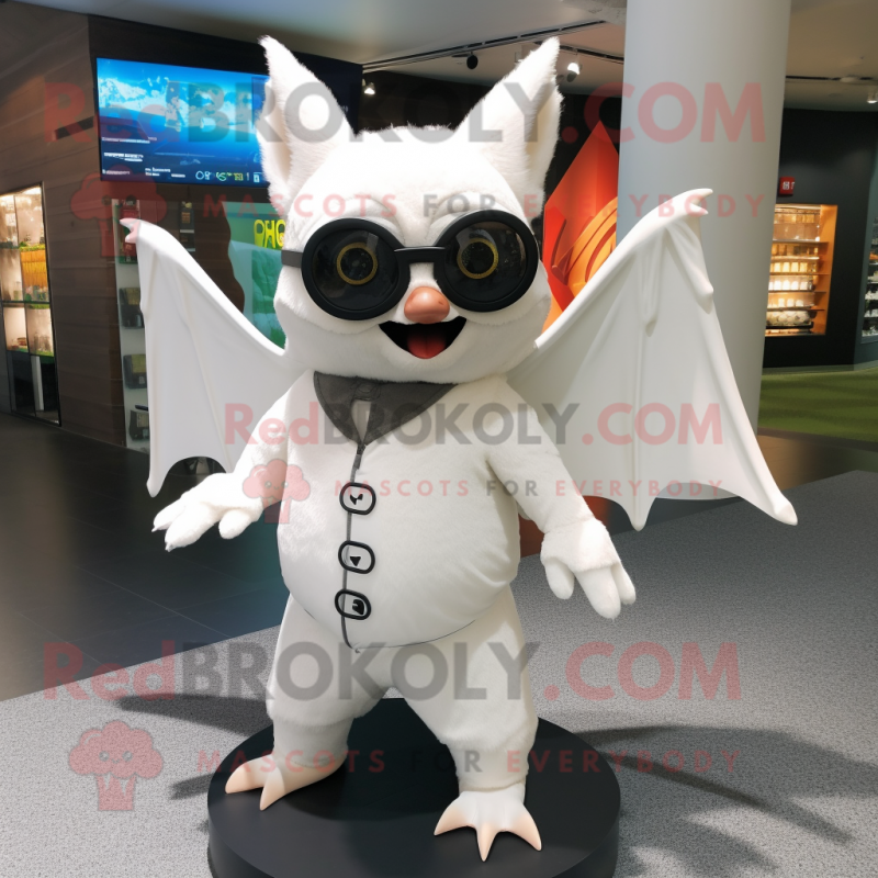 White Bat mascot costume character dressed with a Long Sleeve Tee and Eyeglasses