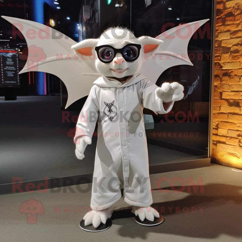 White Bat mascot costume character dressed with a Long Sleeve Tee and Eyeglasses White Bat mascot costume character dressed with a Long Sleeve Tee and Eyeglasses