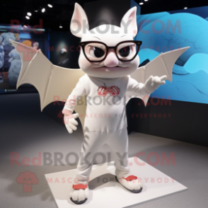 White Bat mascot costume character dressed with a Long Sleeve Tee and Eyeglasses