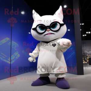White Bat mascot costume character dressed with a Long Sleeve Tee and Eyeglasses
