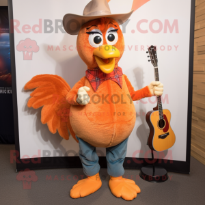 Peach Butter Chicken mascot costume character dressed with a Bootcut Jeans and Hairpins