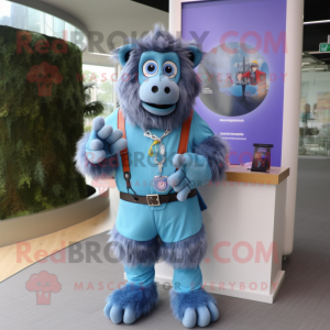 Sky Blue Baboon mascot costume character dressed with a Vest and Keychains