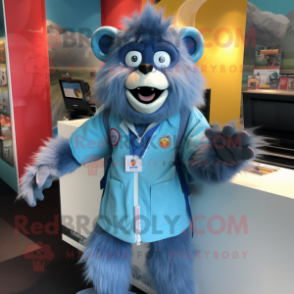 Sky Blue Baboon mascot costume character dressed with a Vest and Keychains