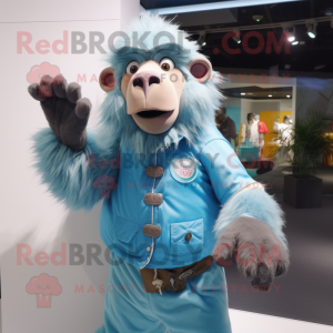 Sky Blue Baboon mascot costume character dressed with a Vest and Keychains