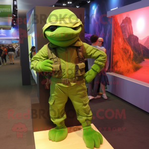 Lime Green Para Commando mascot costume character dressed with a Polo Shirt and Ties