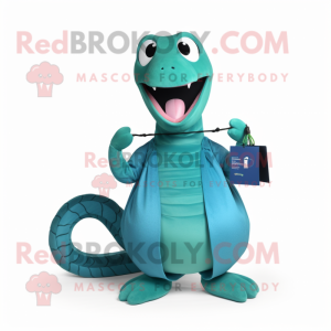 Cyan Titanoboa mascot costume character dressed with a A-Line Skirt and Keychains