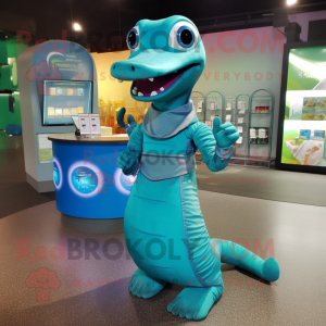 Cyan Titanoboa maskot drakt...