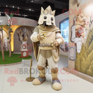 Beige Medieval Knight mascot costume character dressed with a Playsuit and Hairpins