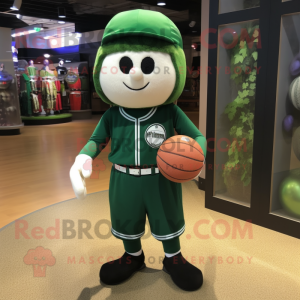 Forest Green Basketball Ball mascot costume character dressed with a Baseball Tee and Berets