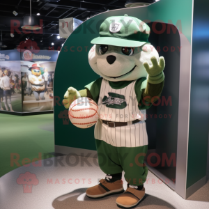 Forest Green Basketball Ball mascot costume character dressed with a Baseball Tee and Berets