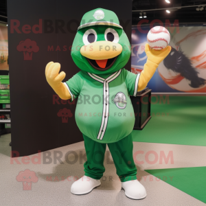 Forest Green Basketball Ball mascot costume character dressed with a Baseball Tee and Berets