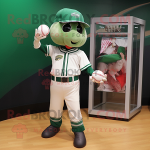 Forest Green Basketball Ball mascot costume character dressed with a Baseball Tee and Berets