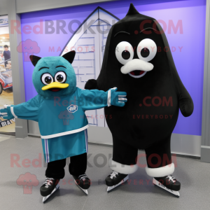 Black Pair Of Ice Skates mascot costume character dressed with a Cover-up and Keychains