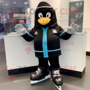 Black Pair Of Ice Skates mascot costume character dressed with a Cover-up and Keychains