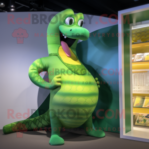 Green Anaconda mascot costume character dressed with a One-Piece Swimsuit and Wraps