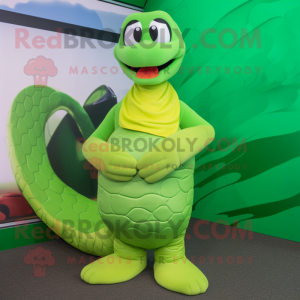 Green Anaconda mascot costume character dressed with a One-Piece Swimsuit and Wraps