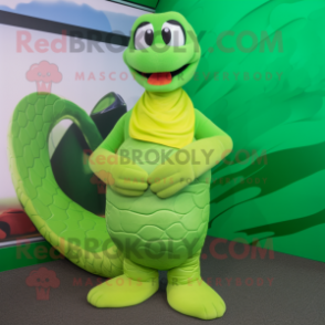 Green Anaconda mascot costume character dressed with a One-Piece Swimsuit and Wraps