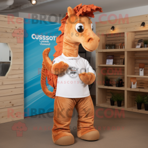 Rust Sea Horse mascot costume character dressed with a Chinos and Headbands