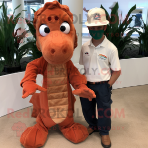 Rust Sea Horse mascot costume character dressed with a Chinos and Headbands