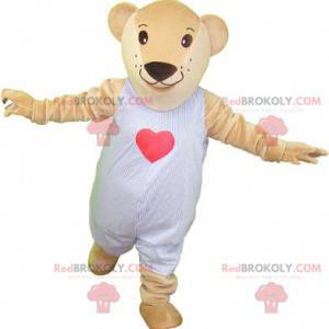 Mascotte de nounours en peluche beige en pyjama - Redbrokoly.com