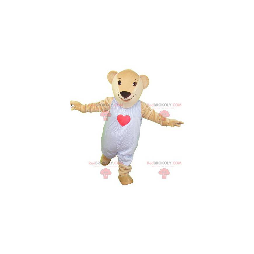 Nallebjörn maskot beige i pyjamas - Redbrokoly.com