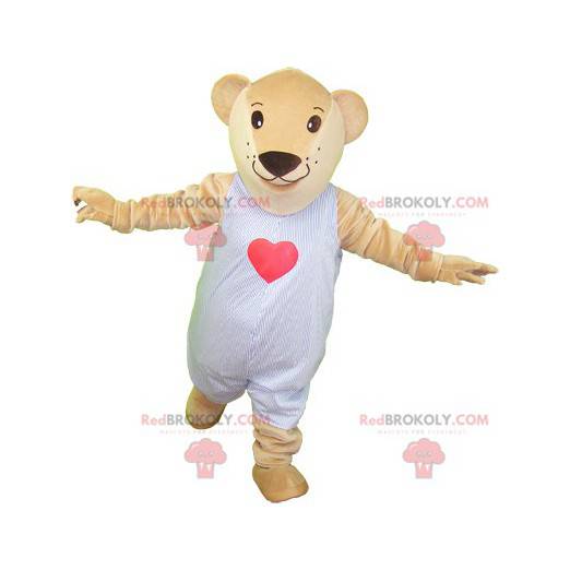 Mascota oso de peluche beige en pijama - Redbrokoly.com