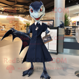 Navy Dimorphodon mascot costume character dressed with a A-Line Skirt and Handbags