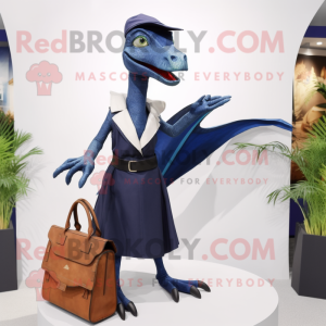 Navy Dimorphodon mascot costume character dressed with a A-Line Skirt and Handbags