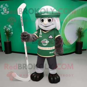 Forest Green Ice Hockey Stick mascot costume character dressed with a Empire Waist Dress and Smartwatches