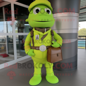 Lime Green Pendant mascot costume character dressed with a Cargo Pants and Belts