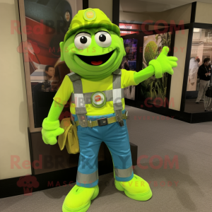 Lime Green Pendant mascot costume character dressed with a Cargo Pants and Belts