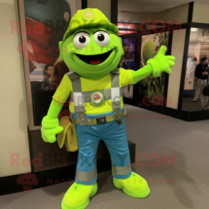 Lime Green Pendant mascot costume character dressed with a Cargo Pants and Belts