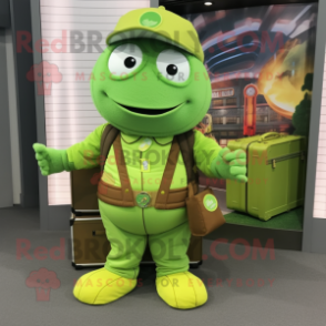 Lime Green Pendant mascot costume character dressed with a Cargo Pants and Belts