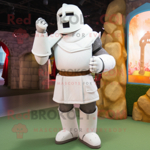 White Medieval Knight mascot costume character dressed with a Bermuda Shorts and Mittens