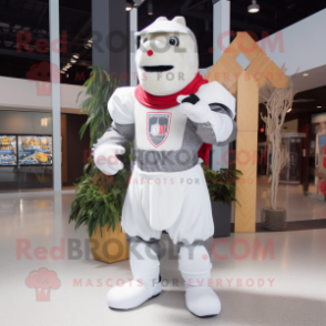 White Medieval Knight mascot costume character dressed with a Bermuda Shorts and Mittens