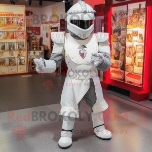 White Medieval Knight mascot costume character dressed with a Bermuda Shorts and Mittens