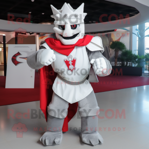 White Medieval Knight mascot costume character dressed with a Bermuda Shorts and Mittens