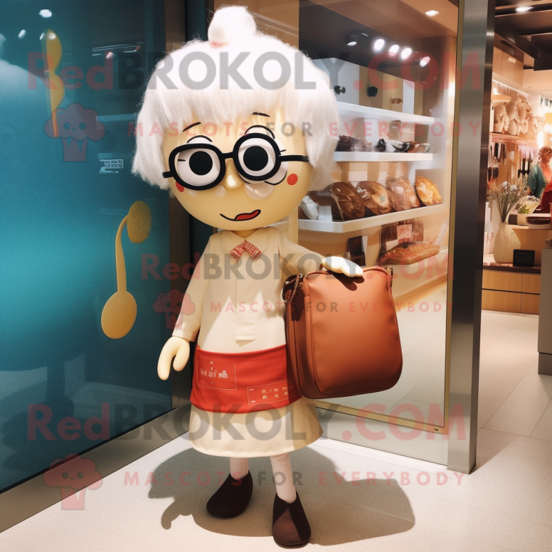 nan Ramen mascot costume character dressed with a Button-Up Shirt and Handbags nan Ramen mascot costume character dressed with a Button-Up Shirt and Handbags