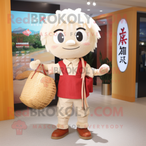 Ramen mascot costume character dressed with a Button-Up Shirt and Handbags