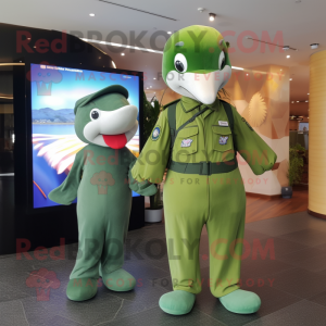 Olive Dolphin mascot costume character dressed with a Playsuit and Ties