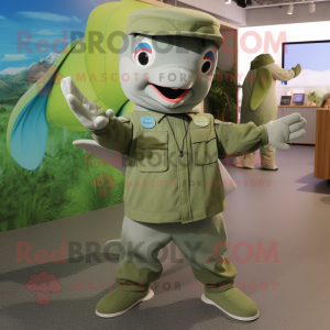 Olive Dolphin mascot costume character dressed with a Playsuit and Ties